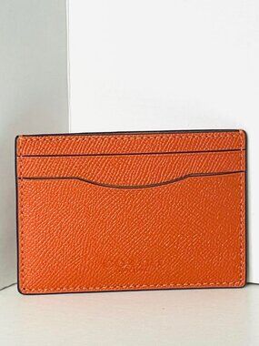 Coach Card Case Money Clip Spice Orange Crossgrain Leather Mens CDC79
